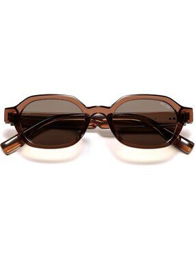 Unisex Brown Carbon Retro Classic Polarized Hexagonal Rectangle Sunglasses